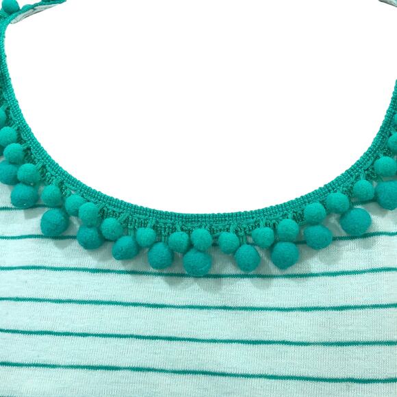 Talbots Green Striped Pom Pom Scoop Neckline Linen Blend T-shirt Top - Picture 3 of 7